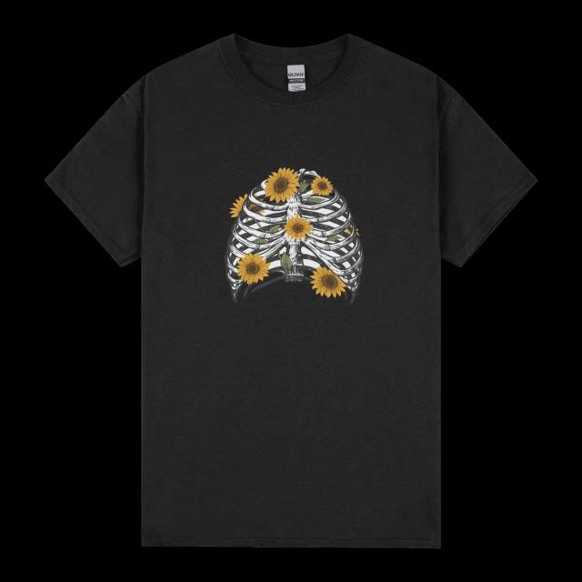 Vintage Anatomical Ribcage With Sunflower
